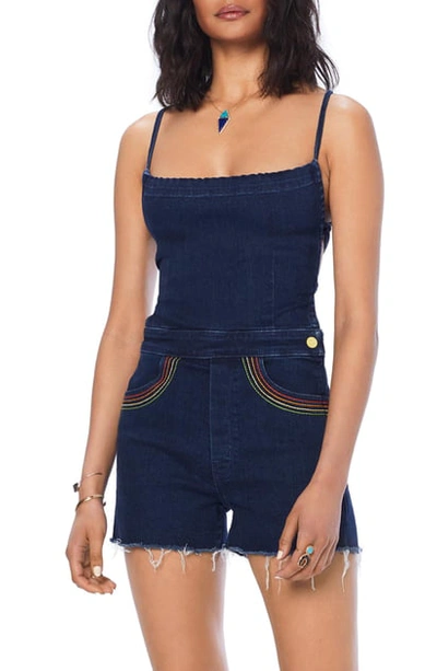 Shop Mother The Tie Back Hustler Rainbow Stitch Shortalls In Over The Rainbow