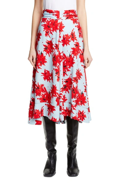 Shop Proenza Schouler Floral Midi Skirt In Red/ Baby Blue Splatter