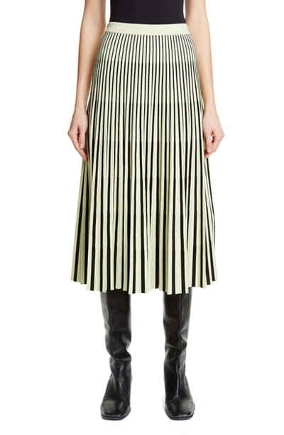 Shop Proenza Schouler Pleated Merino Wool Midi Skirt In Black/ Faded Neon Yellow