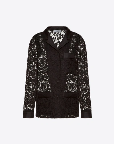 Shop Valentino Heavy Lace Pajama Shirt In Black