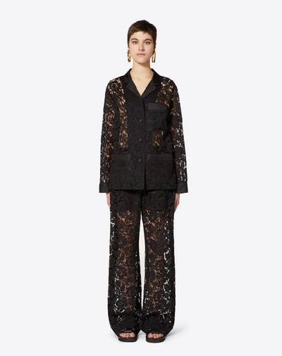 Shop Valentino Heavy Lace Pajama Shirt In Black