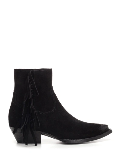 Shop Saint Laurent Lukas 40 Fringed Boots In Black