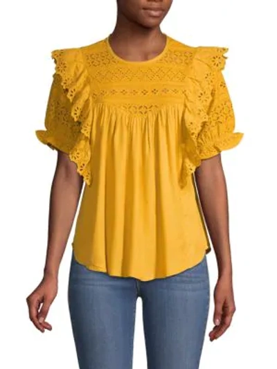 Shop Allison New York Embroidered Eyelet Top In Mustard