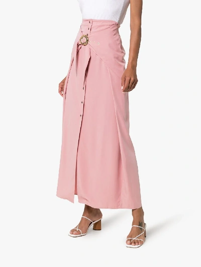 Shop Nanushka Button-down Maxi Skirt In Dusty Pink