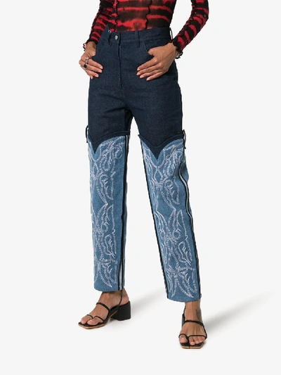 Shop Asai Cowboy Embroidered Jeans In Blue