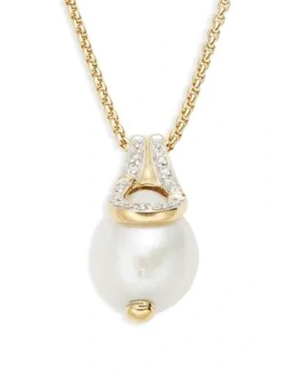 Shop John Hardy 18k Yellow Gold, 12mm Freshwater Pearl & Diamond Necklace In White