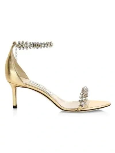 Shop Jimmy Choo Shiloh Embellished Metallic Leather Sandals In Gold