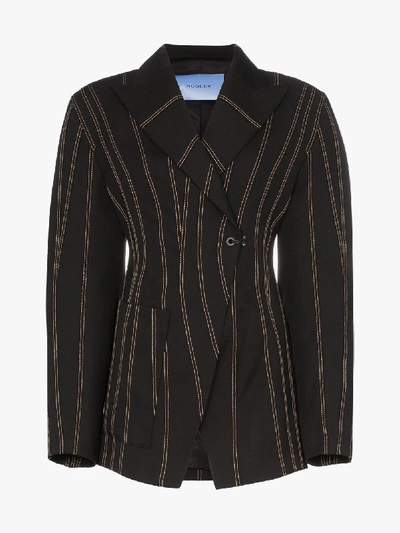 Shop Mugler Exaggerated Waist Striped Blazer In 1999 Black