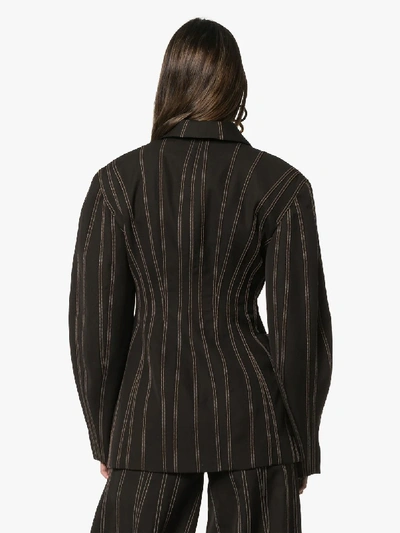 Shop Mugler Exaggerated Waist Striped Blazer In 1999 Black