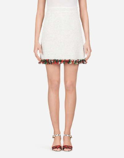 Shop Dolce & Gabbana Short Bouclé Skirt In White