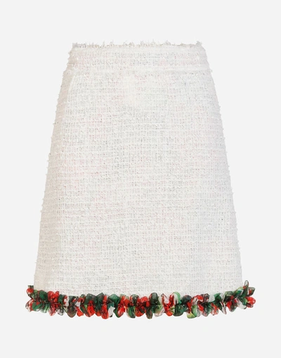 Shop Dolce & Gabbana Short Bouclé Skirt In White