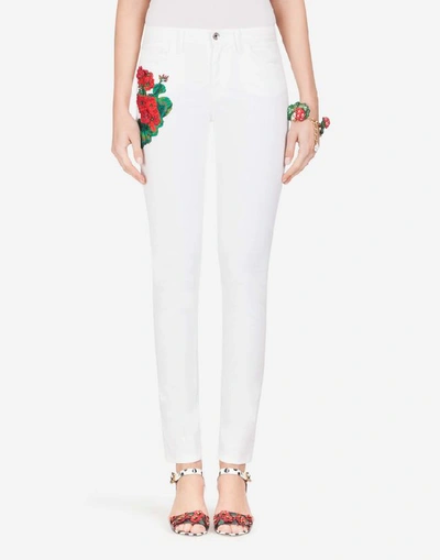 Shop Dolce & Gabbana Girly Fit Jeans With Embroidery In White