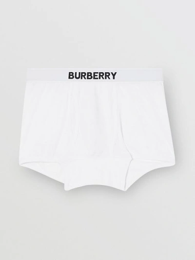 Burberry Logo Detail Stretch Cotton Boxer Shorts In White