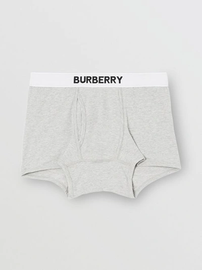 Shop Burberry Logo Detail Stretch Cotton Boxer Shorts In Pale Grey Melange