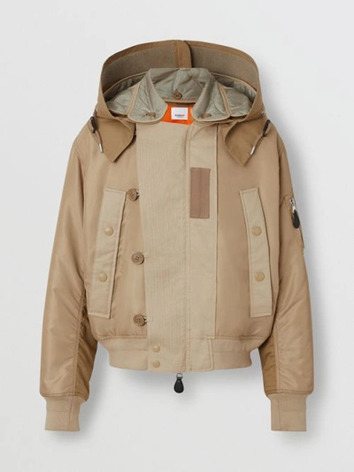 Shop Burberry Detachable Quilted Hood Nylon Bomber Jacket In Honey