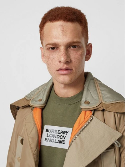 Shop Burberry Detachable Quilted Hood Nylon Bomber Jacket In Honey