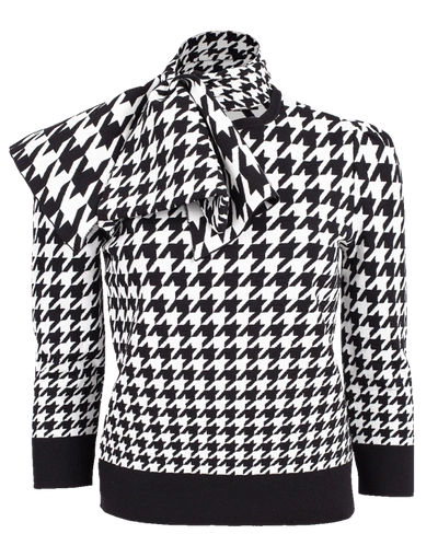 Shop Alexander Mcqueen Houndstooth Neck Tie Sweater In Ivry-blk