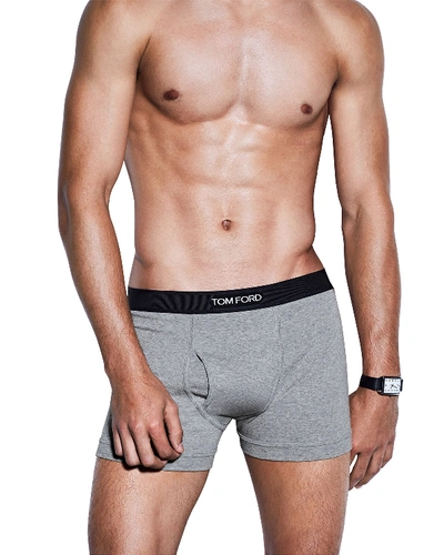 Shop Tom Ford Logo-trim Boxer Briefs In Gray