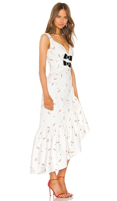 Shop Marianna Senchina Voluminous Ruffles Dress In White With Floral Print