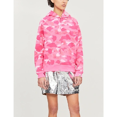 Shop Bape Camouflage Ape Cotton Hoody In Pink