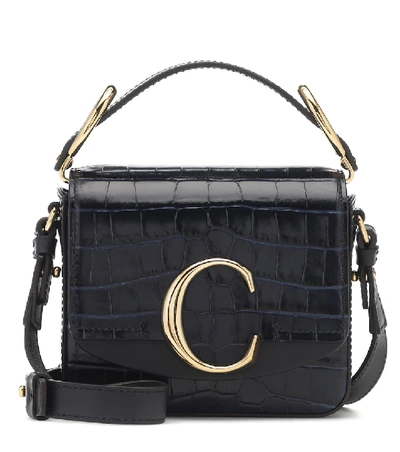 Shop Chloé C Mini Leather Shoulder Bag In Blue
