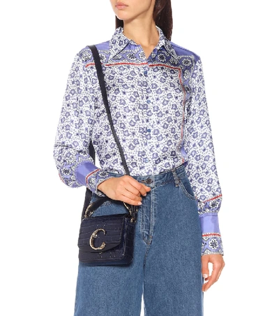 Shop Chloé C Mini Leather Shoulder Bag In Blue