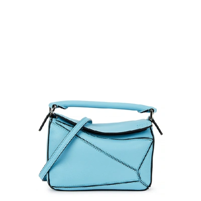 Shop Loewe Puzzle Mini Leather Cross-body Bag In Light Blue