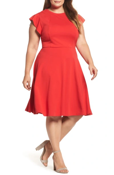 Shop City Chic Frill Sleeve Fit & Flare Dress In Vermillion