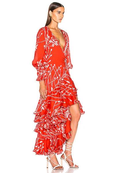 Shop Alexis Rodina Dress In Floral,orange,red In Coral Petals