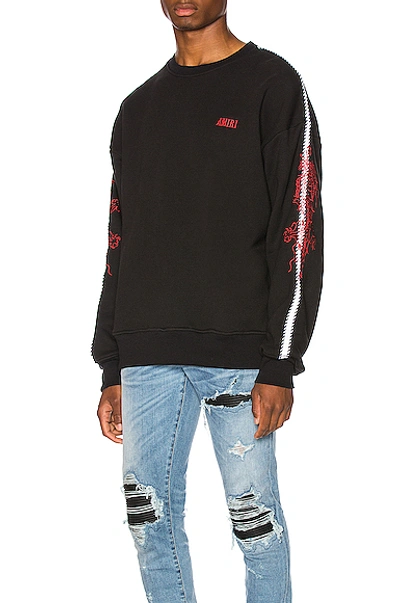 Shop Amiri Dragon Outline Crewneck In Tar