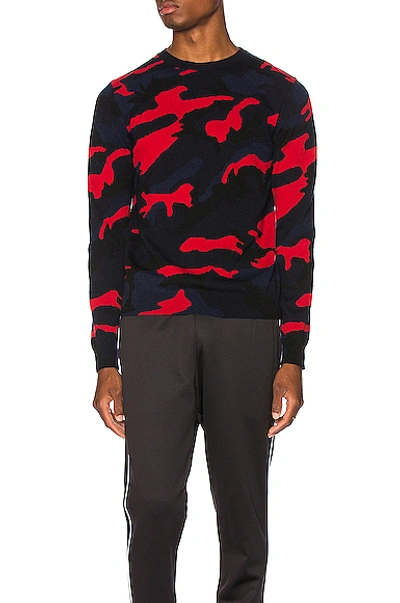 Shop Valentino Pullover In Navy Camo & Red