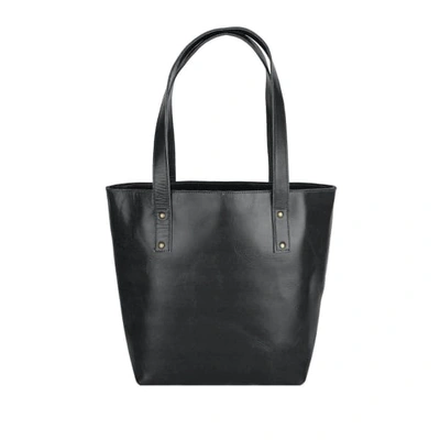 Shop Mahi Leather Ladies Black Leather Tote Handbag In Buffalo Leather