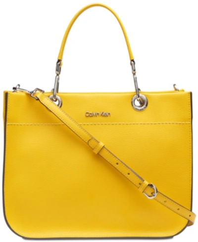 Shop Calvin Klein Sandra Leather Satchel In Marigold/silver