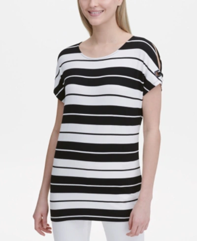 Shop Calvin Klein Striped Tunic Top In Black/white Multi