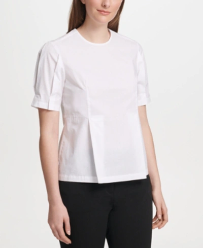 Shop Dkny Cotton Puff-sleeve Peplum Blouse In White