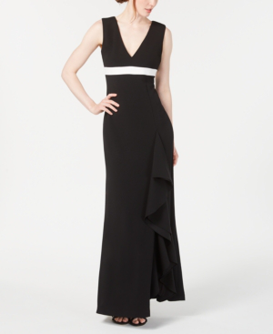 calvin klein embellished ruffled gown