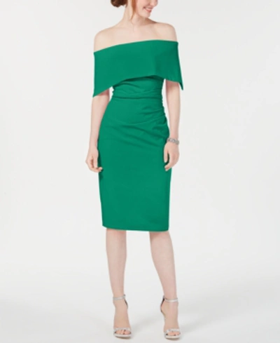 Shop Vince Camuto Off-the-shoulder Sheath Dress In Green