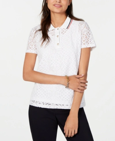 Shop Tommy Hilfiger Lace Polo Top In Bright White