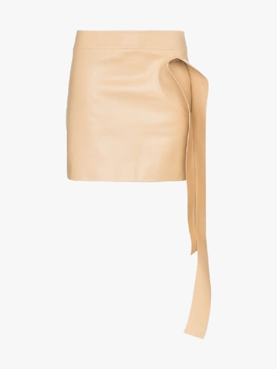 Shop Jw Anderson Toast Leather Tab Mini Skirt In Neutrals