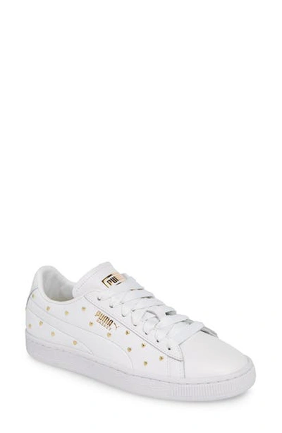 Politieagent militie anders Puma Women's Basket Studded Low-top Sneakers In White/ Team Gold | ModeSens