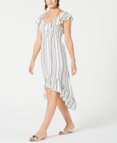 Shop Almost Famous Juniors' Ruffled High-low Dress In White Combo