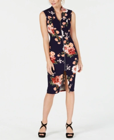 Shop Almost Famous Juniors' Zip-front Dress In Navy/red Floral