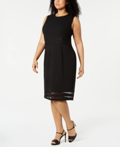 Shop Calvin Klein Plus Size Illusion-stripe Sheath Dress In Black