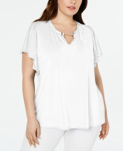 Shop Calvin Klein Plus Size Toggle-chain Keyhole Top In Soft White
