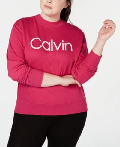 Shop Calvin Klein Performance Plus Size Logo Top In Rose Punch