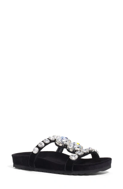 Shop Miu Miu Crystal Embellished Slide Sandal In Black