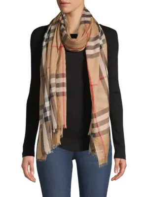 burberry gauze check scarf camel