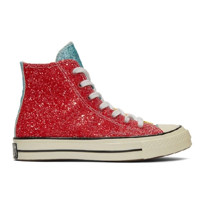 Shop Jw Anderson Red And Yellow Converse Edition Glitter Chuck 70 High Sneakers In Cherry/sulp