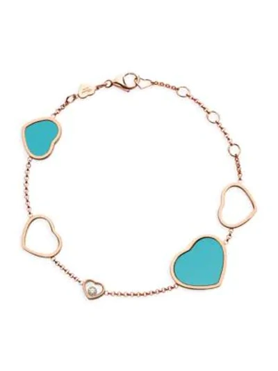 Shop Chopard Women's Happy Hearts 18k Rose Gold Turquoise & Diamond Charm Bracelet