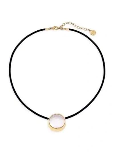 Shop Majorica Stainless Steel, Leather & 20mm White Flat Coin Man-made Pearl Necklace
